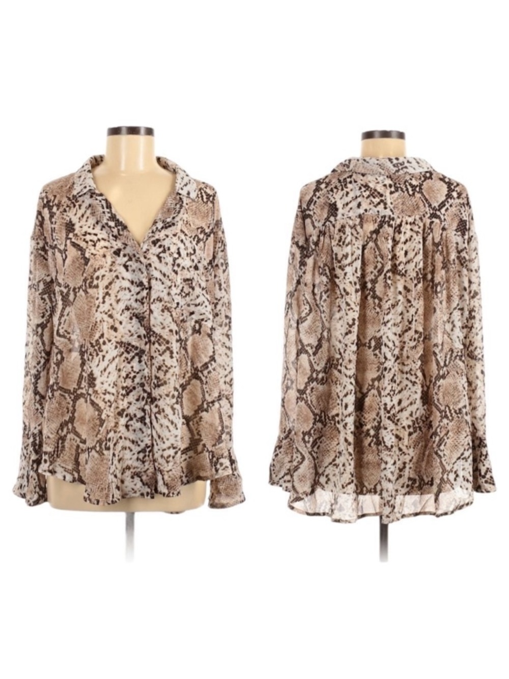 STORIA Snake Print Semi-Sheer Blouse M